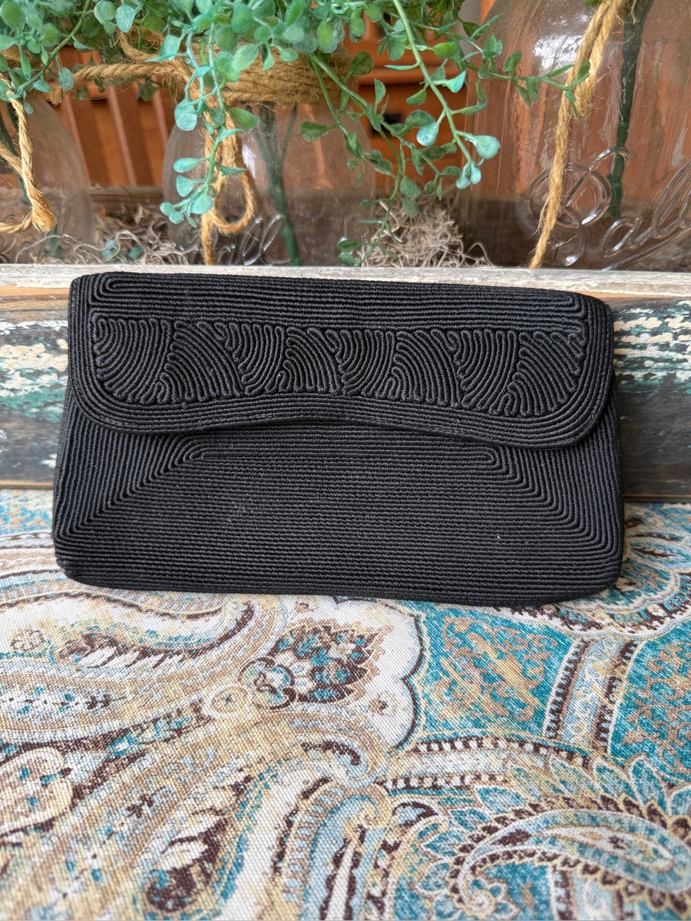 Normandie Montreal Cordé Clutch Black Cord Evening Bag 1940s Vintage